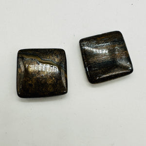 2 Shimmering Bronzite Square Pendant Beads 8261