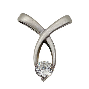 Brushed Sterling Silver Designer CZ Pendant | 1" Long | Silver | 1 Pendant |