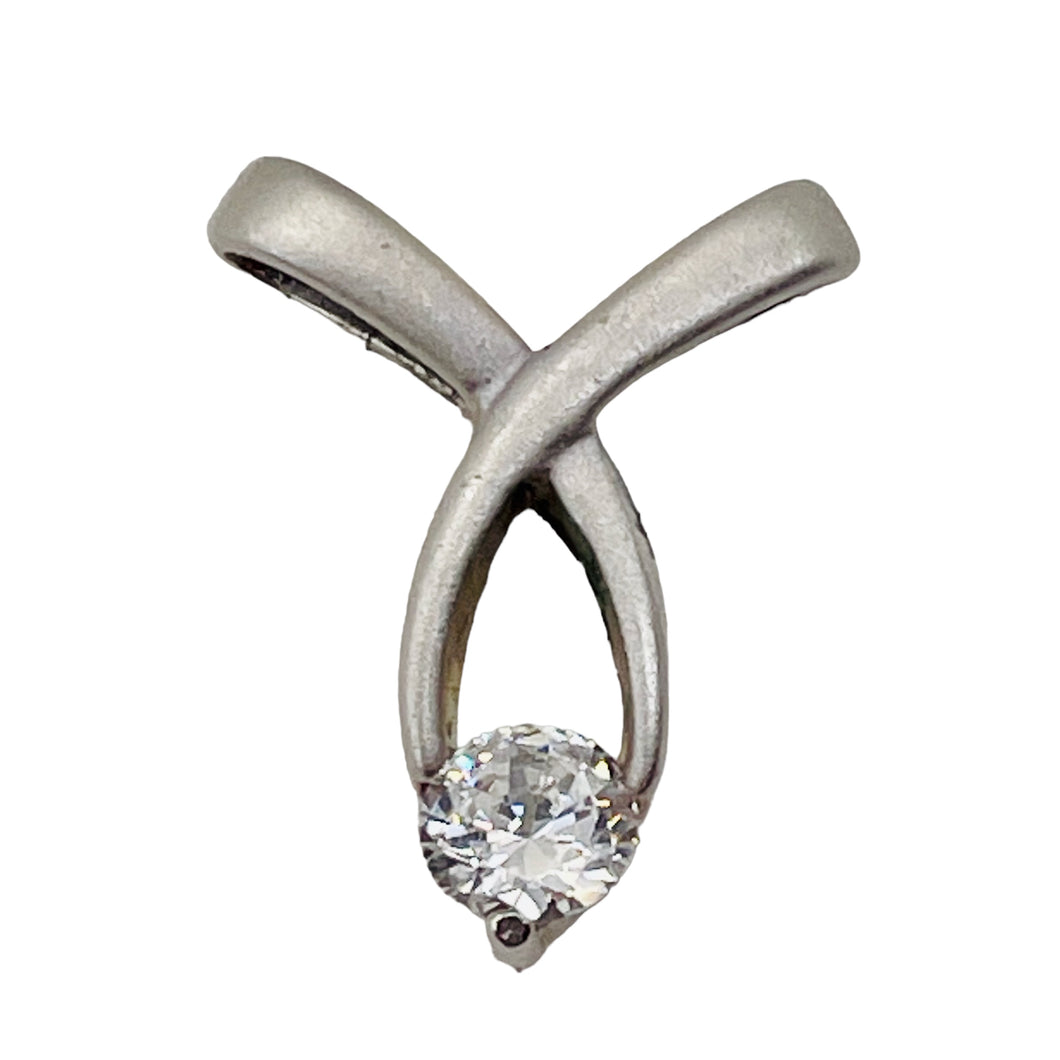 Brushed Sterling Silver Designer CZ Pendant | 1