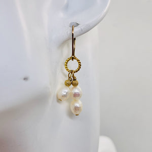Faceted Pearl 14K Gold Filled Lever Back Earrings | 1 1/2" Long| White| 1 Pair |