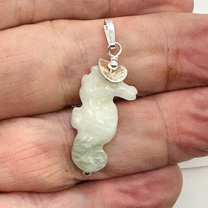 Serpentine Seahorse Sterling Silver Pendant | Green | 1 1/4" Long | 1 Pendant |