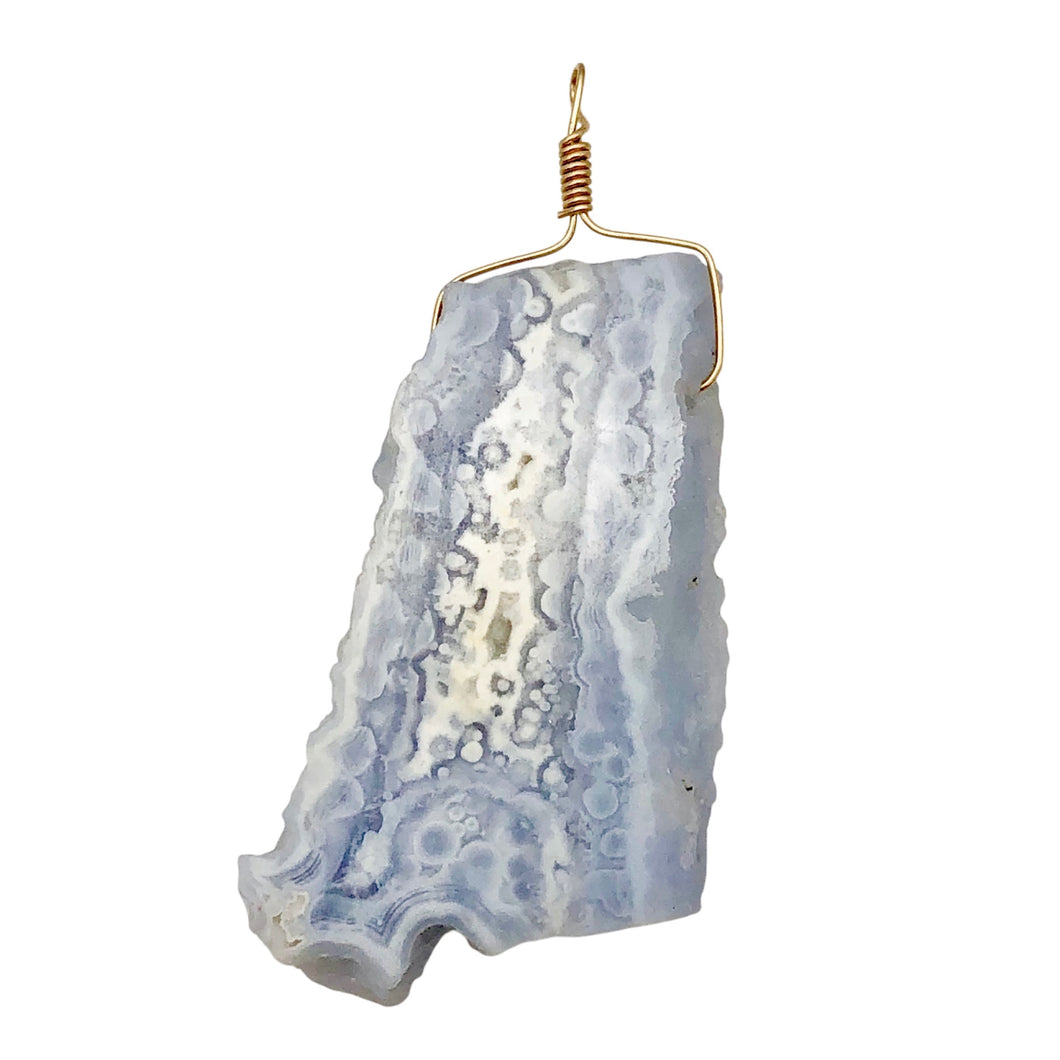 87cts Blue Chalcedony Druzy Dream Bead 14K Gold Filled Pendant | 2 3/4