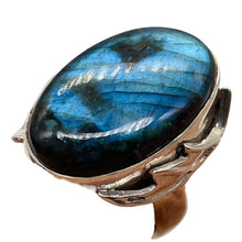Load image into Gallery viewer, Labradorite Sterling Silver Oval Stone Ring | 7 | Blue Flash | 1 Ring |
