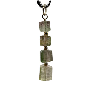 Natural Watermelon Tourmaline 14K Gold Filled Pendant | Pale Green, Clear, Pink|