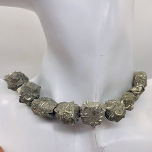 Pyrite Crystals Nugget Strand | 22x15x11 to 17x14x9mm | Silver Gold | 24 Beads|