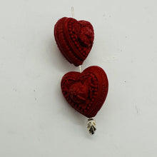 Load image into Gallery viewer, Cinnabar Carved Double Flower Heart Beads | 22x22x21mm | Red | 2 Beads |
