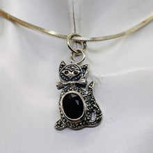 Load image into Gallery viewer, Kitty Cat Marcasite CZ Ruby Cat Pendant | 1 1/4&quot; Long | Silver Red | 1 Pendant |
