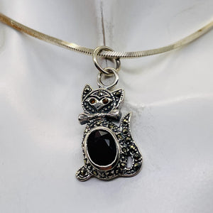 Kitty Cat Marcasite CZ Ruby Cat Pendant | 1 1/4" Long | Silver Red | 1 Pendant |