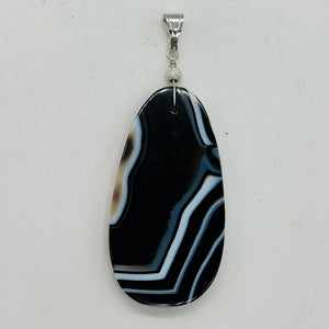 Stunning Black and White Sardonyx Sterling Silver Pendant | 3 1/4" Long |