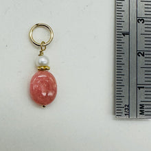 Load image into Gallery viewer, Rhodocrosite Freshwater Pearl 14K Gold Filled Pendant| 1&quot; Long| Pink White |
