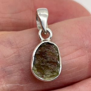 Moldavite 8.6ct Sterling Silver Oval Pendant | 7/8" Long | Green | 1 Pendant |