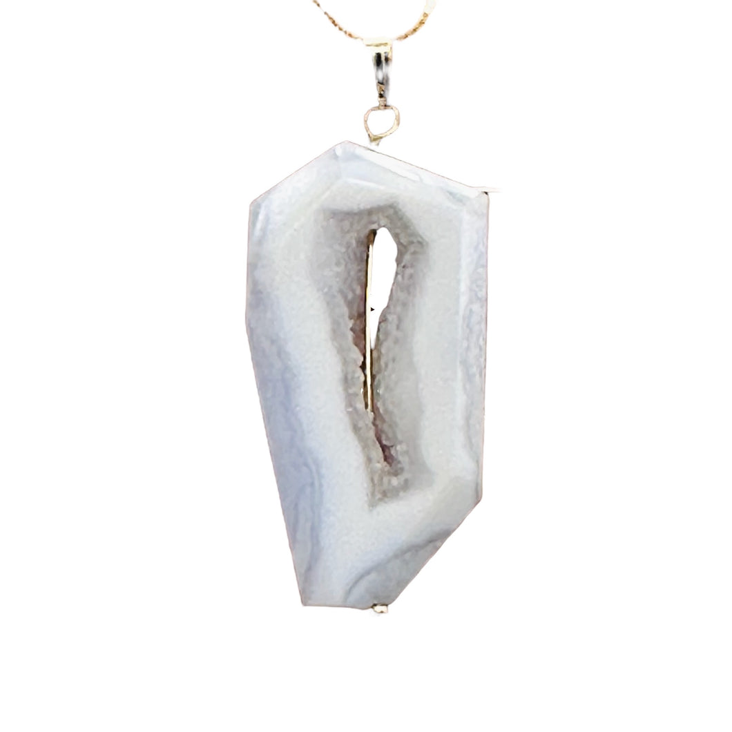 Chalcedony Druzy Designer Cut Sterling Silver Pendant | 2