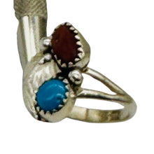 Load image into Gallery viewer, Turquoise and Coral Native Design Sterling Silver Ring | 7 | Blue, Red, Silver |
