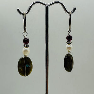Labradorite Oval Bead Sterling Silver Wire Wrap Earrings with Euro Earwires |