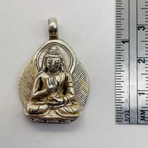 Sitting Sterling Silver Buddha Pendant | 1 1/4" Long | Silver | 1 Charm |