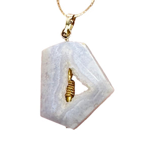 Chalcedony Druzy Designer Cut Sterling Silver Pendant | 1 1/2" Long | Blue |