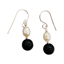 Load image into Gallery viewer, Black Stone - Africa Round Bead and Pearl Sterling Silver Earrings| Black Matte|
