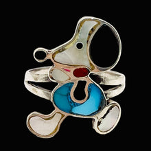 Load image into Gallery viewer, Mother of Pearl Sterling Silver Snoopy Rinf | 9.75 | Blue White Black | 1 Ring |
