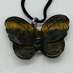 Tiger Eye Stone Butterfly Pendant | 1" Long | Bronze | 1 Pendant Necklace |