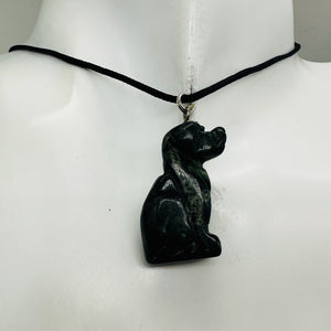 Kambaba Jasper Puppy Dog Pendant Necklace | 3/4' Long| Black, Green | 1 Pendant|