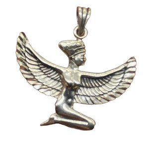 Winged Isis Sterling Silver Goddess Pendant Charm| 1 1/4" Long| Silver| 1 Charm|