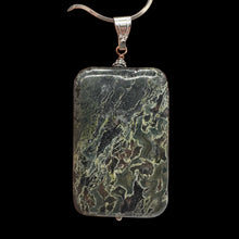 Load image into Gallery viewer, Tsunami Stone Sterling Silver Rectangle Pendant | 3&quot; Long | Green White |
