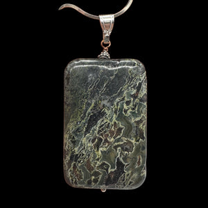 Tsunami Stone Sterling Silver Rectangle Pendant | 3" Long | Green White |