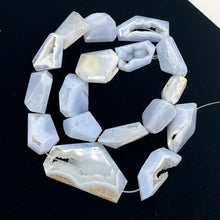 Load image into Gallery viewer, Drusy Blue Chalcedony 100g Quadrilateral Strand| 40x25 to 22x18mm | Blue, White
