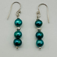 Load image into Gallery viewer, Green Freshwater Pearl Sterling Silver Disco Drop/Dangle Earrings| 1 1/2 " Drop|
