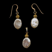 Load image into Gallery viewer, Pearl 14kgf Earrings Pendant Set | 1 1/4&quot; Long | Yellow Gold | 1 Matched Set |
