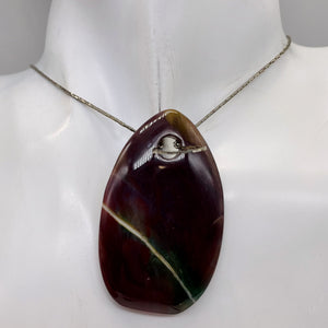 Hand Carved Bloodstone Agate Pendant Bead | 54x33x6mm| Green Red | Oval | 1 Bead