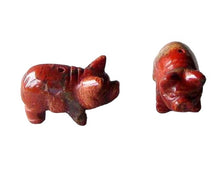 Load image into Gallery viewer, Piggies 2 Carved Brecciated Jasper Pig Beads | 23x16x11mm | Red
