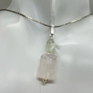 Rose Quartz, Green Moonstone Sterling Silver Pendant | 1 1/2" Long| Pink, Green|