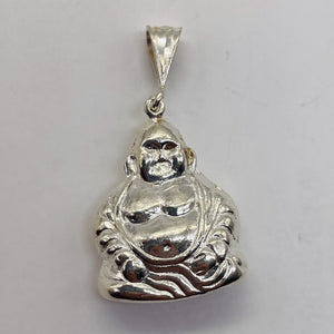 Sitting Sterling Silver Buddha Pendant | 1 1/2" Long | Silver | 1 Charm |