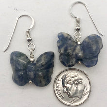 Load image into Gallery viewer, Flutter Carved Sodalite Butterfly Sterling Silver Earrings | 1 1/4 inch long |
