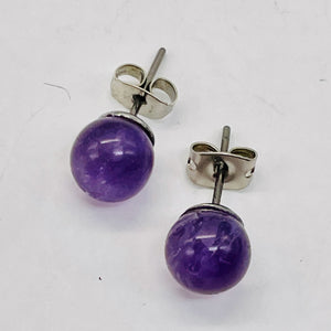Fashion Amethyst Stud Round Earrings | 8mm | Purple | 1 Pair |