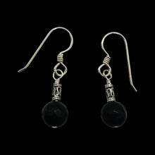 Load image into Gallery viewer, Black Stone - Africa Round Bead and Sterling Silver Earrings| Black Matte|
