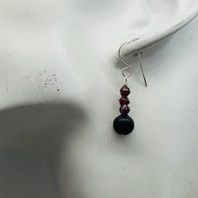 Load image into Gallery viewer, Black Stone -Africa Round Bead and Garnet Sterling Silver Earrings| Black Matte|

