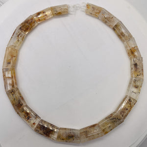 Gold Rutilated Quartz Rectangular Bead Strand | 23x15x7mm| Clear Gold| 19 Beads|