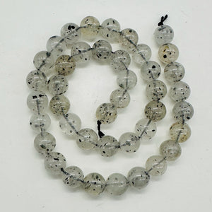 Tourmalinated Quartz Strand 9mm Round Beads| 15.5" Long| Clear, Black| 40 Beads|