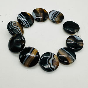 4 Beads of Sardonyx Agate 20mm Coin Beads 009349