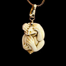 Load image into Gallery viewer, Hear No, See No, Speak No Evil Monkey Mammoth Bone 14K Gold Filled Pendant
