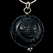 Load image into Gallery viewer, Carved Long Life Obsidian Coin Bead Sterling Silver Pendant

