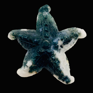 Tree Agate Carved Starfish Pendant Bead | 60x57x12mm | Green White | 1 Bead |