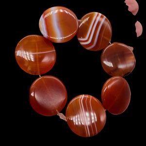 Red Sardonyx Agate Coin Pendant Bead 8" Strand (7 Beads) 5677HS