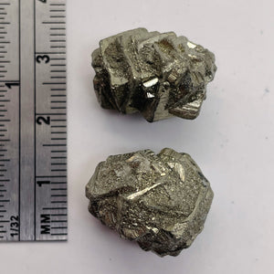 Pyrite Crystal Nugget Beads | 18x17x13 to 19x17x16mm | Silver Gold | 2 Beads |