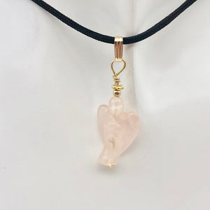 Rose Quartz Angel Pendant Necklace | Semi Precious Stone Jewelry | 14kgf Pendant