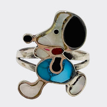 Load image into Gallery viewer, Mother of Pearl Sterling Silver Snoopy Rinf | 9.75 | Blue White Black | 1 Ring |
