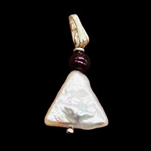 Load image into Gallery viewer, Pearl Triangle and Garnet Sterling Silver Drop Pendant | 1&quot; Long | White, Red |
