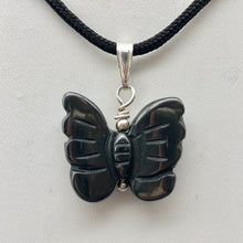 Load image into Gallery viewer, Flutter Carved Hematite Butterfly and Sterling Silver Pendant 509256HMS
